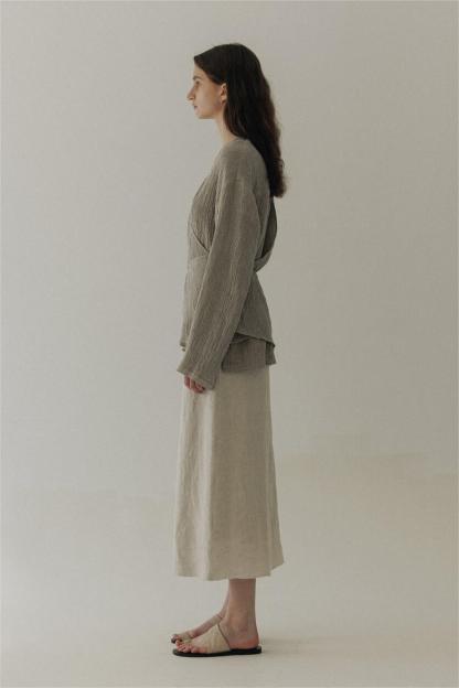 Vintage Wrapover A-Button Cardigan Linen Shirt Grey