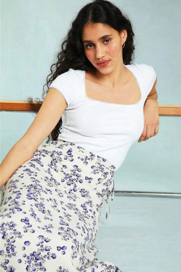 Knit Solid Short Sleeve U-Neck Top
