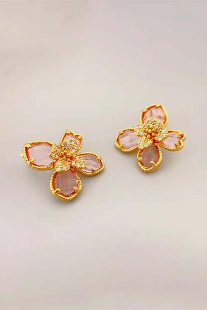 Floral Dimentional Acrylic Earrings in Gold Tone