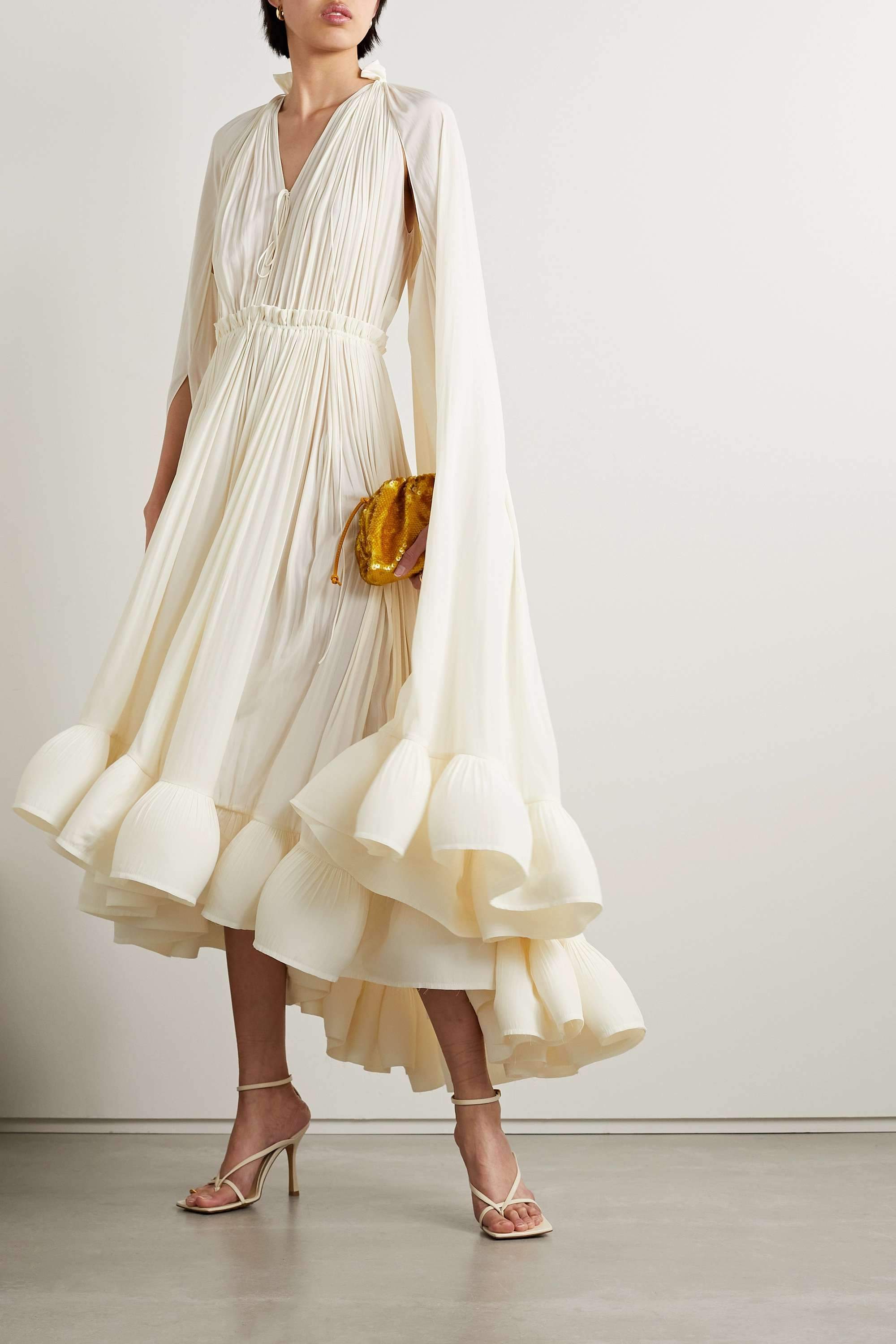 Silk Blend Deep V-Neck Ruffle Hem Tank Dress main image 0