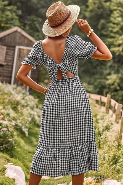 Plaid One-shoulder Midi Dress