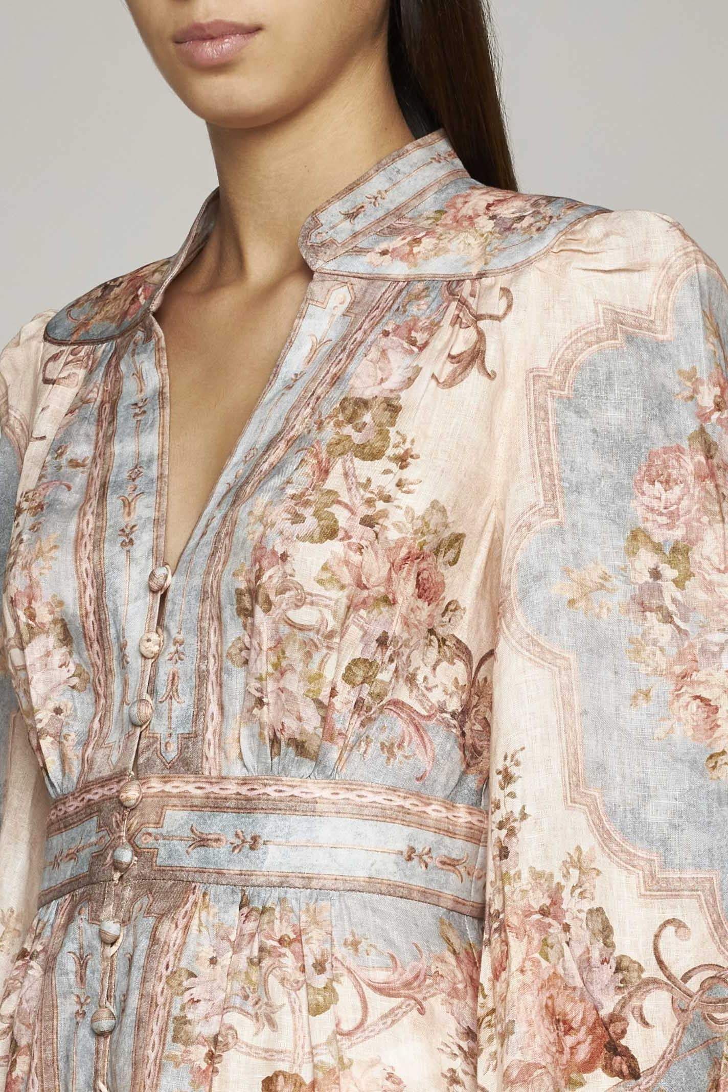 Floral Button Long Sleeve Midi Dress