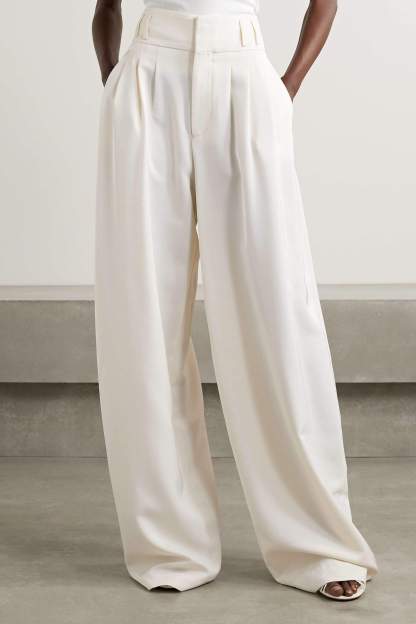 Long Sleeve One-Shoulder Lace Up Twill Set White