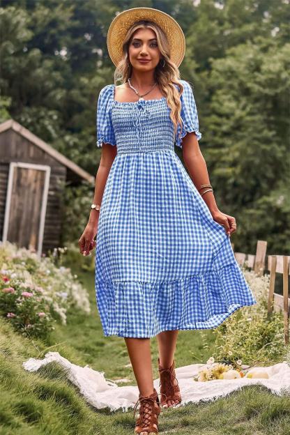 Plaid One-shoulder Midi Dress