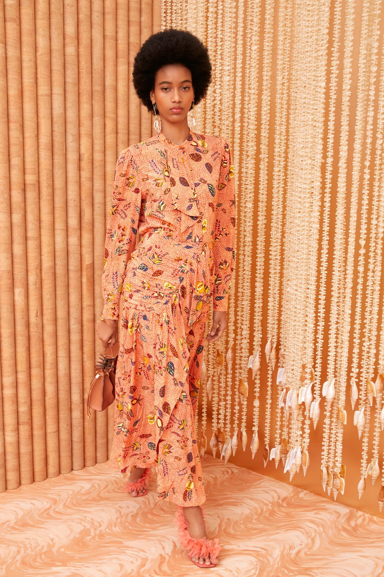 Paisley Print Lantern Sleeve Midi Dress