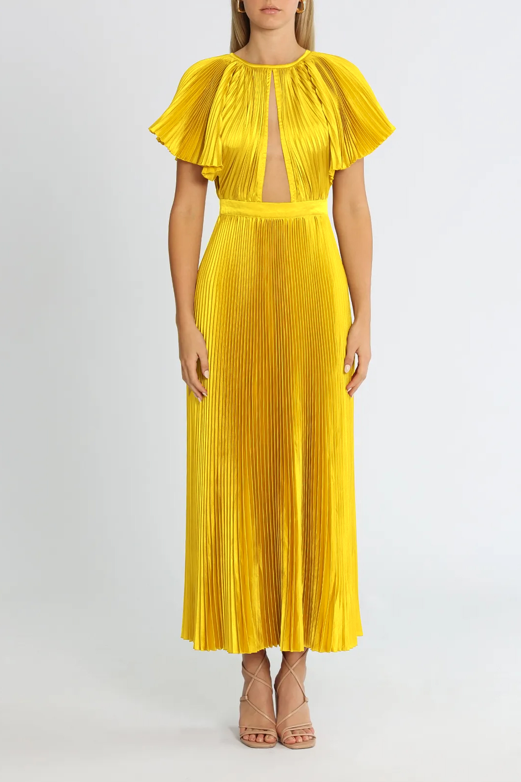 Pleated Cut-Out Raglan Sleeve Midi Dress