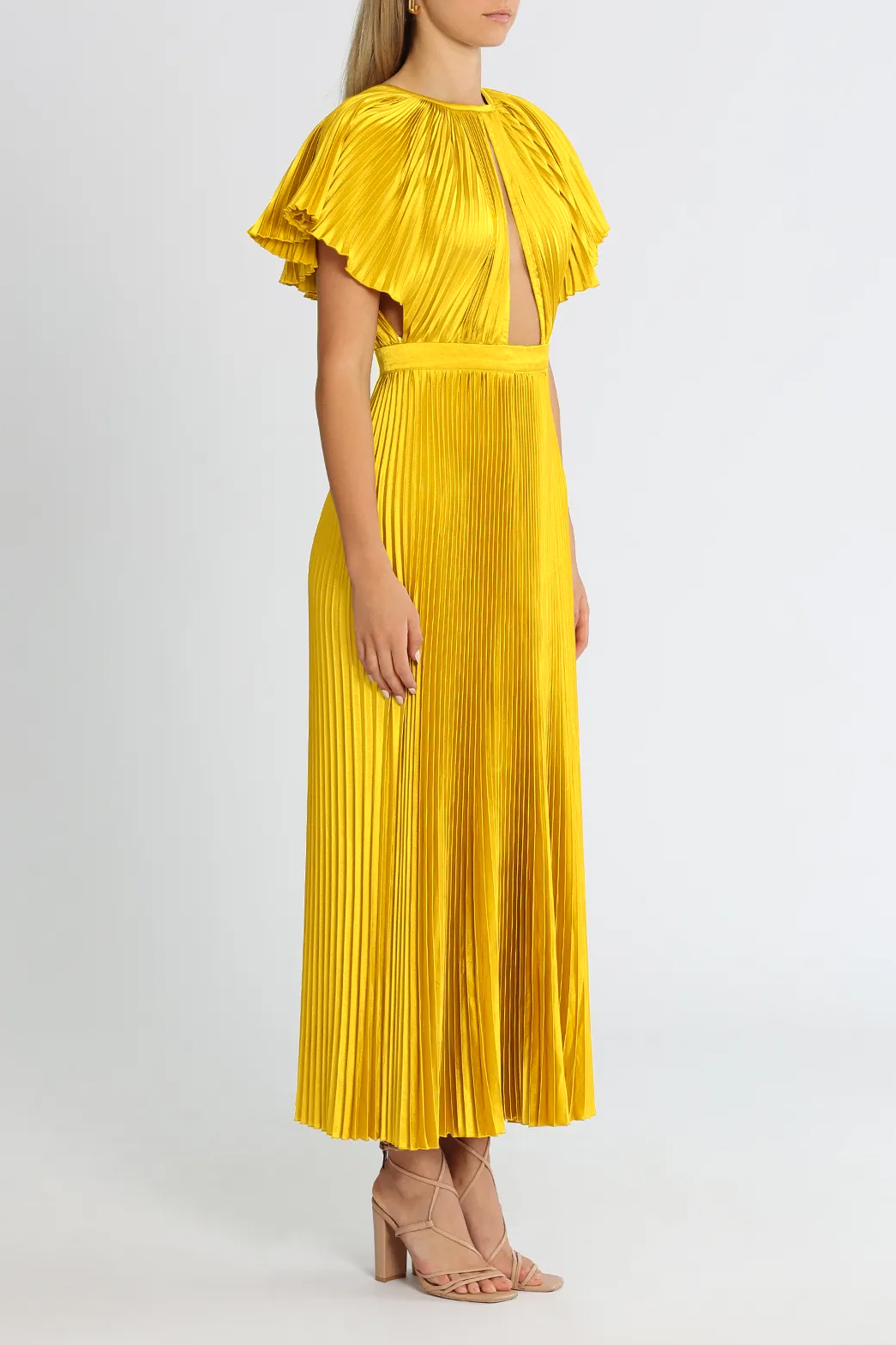 Pleated Cut-Out Raglan Sleeve Midi Dress