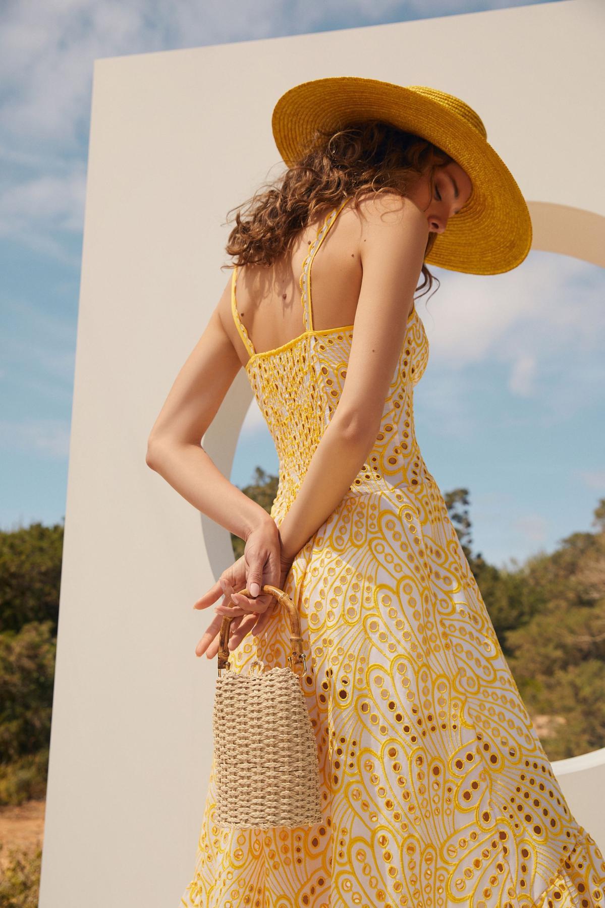 Lace Buttoned Ruffle Hem Cami Midi Dress Yellow – jardinvue