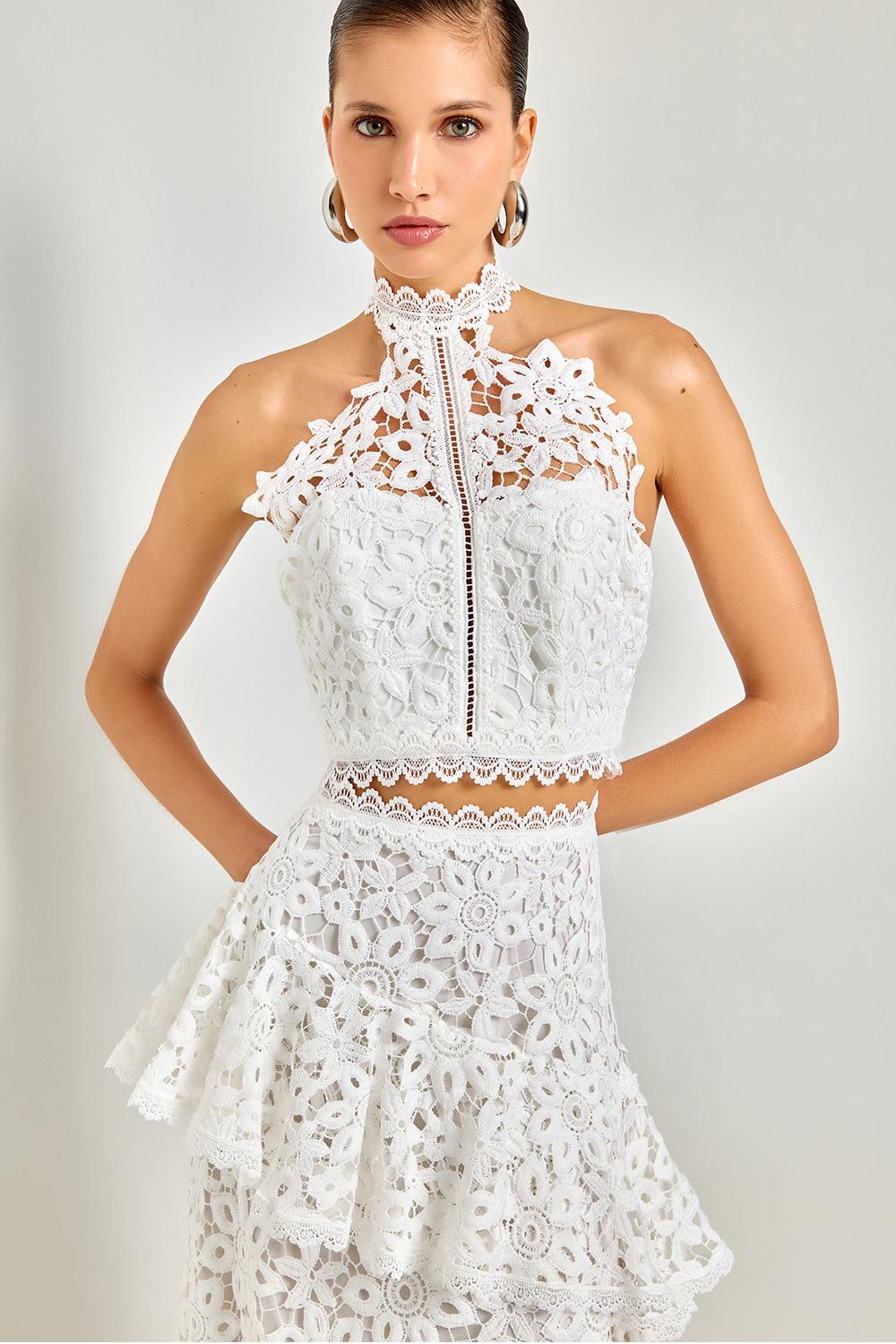 Lace Sleeveless Top & Hight Waist Asymmetrical Midi Skirt Set