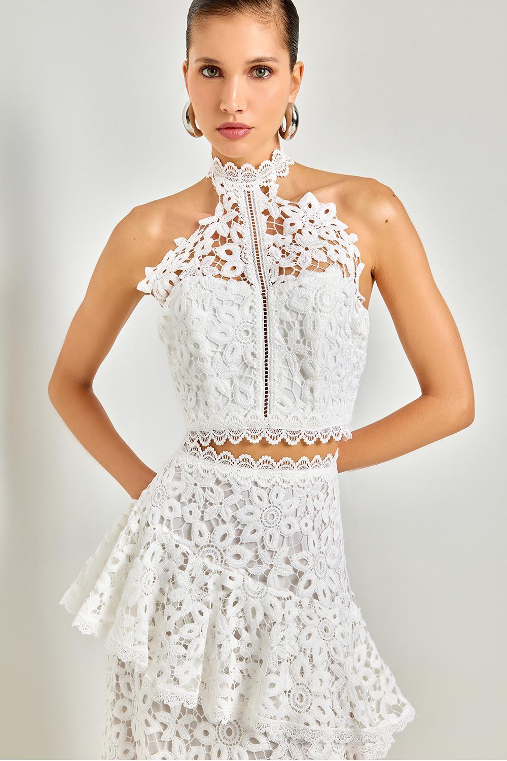 Lace Sleeveless Top & Hight Waist Asymmetrical Midi Skirt Set