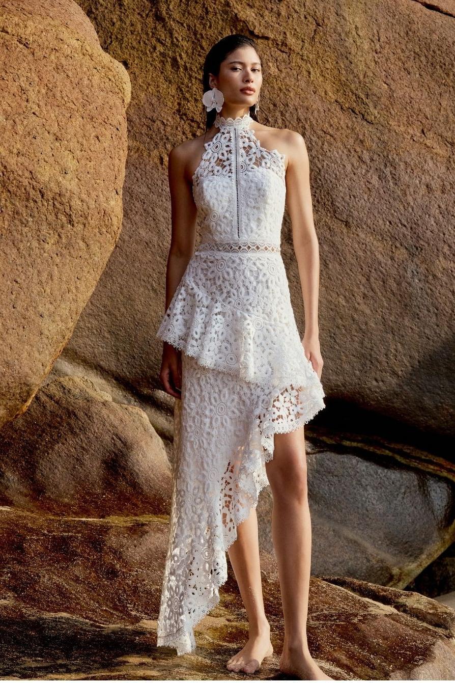 Lace Sleeveless Top & Hight Waist Asymmetrical Midi Skirt Set