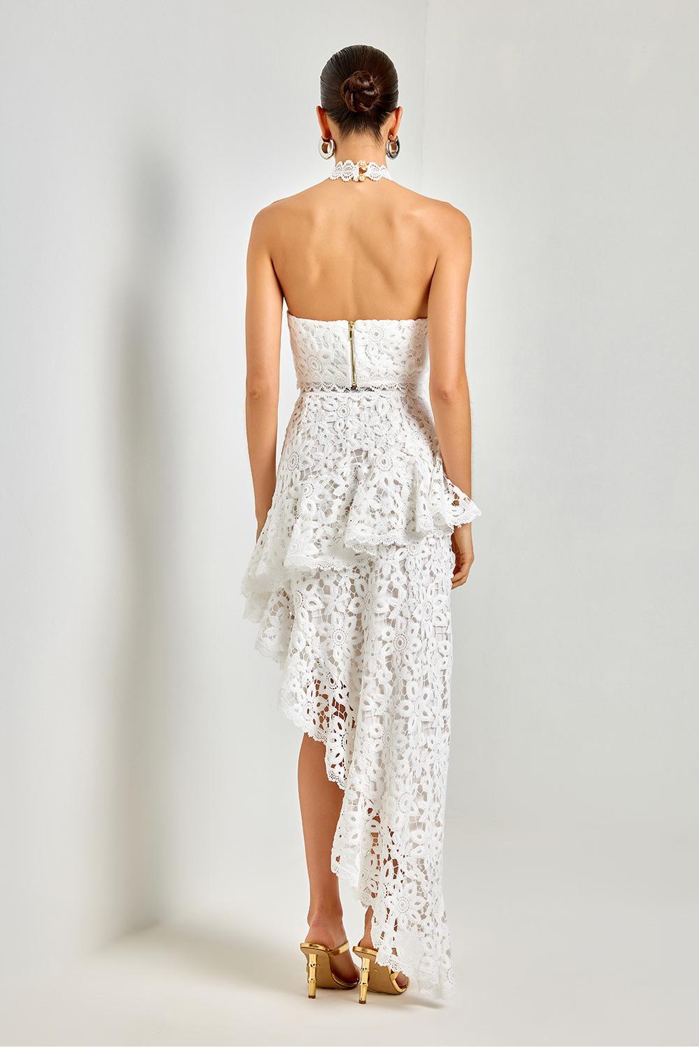 Lace Sleeveless Top & Hight Waist Asymmetrical Midi Skirt Set