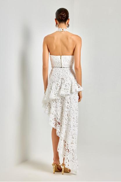 Lace Sleeveless Top & Hight Waist Asymmetrical Midi Skirt Set