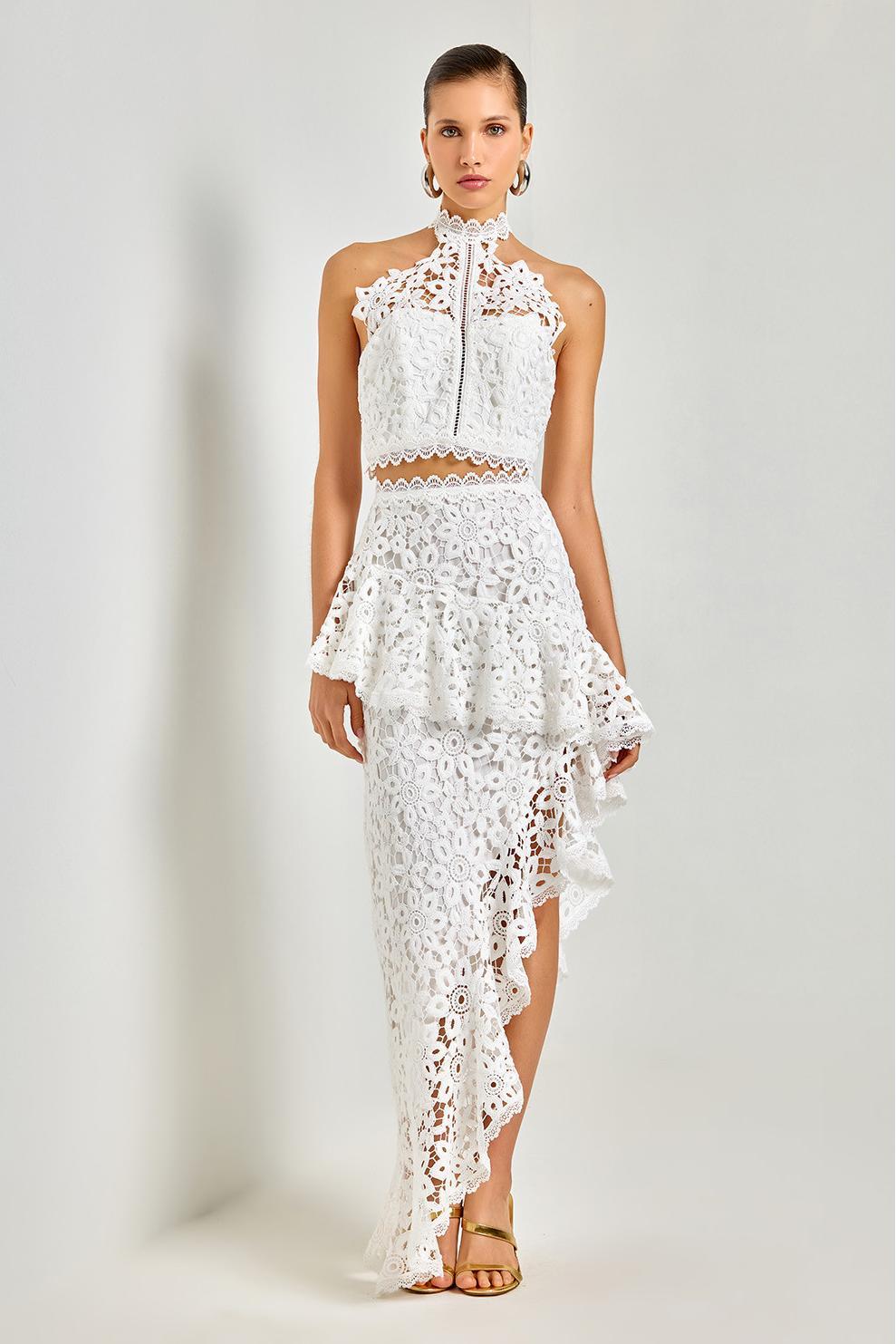 Lace Sleeveless Top & Hight Waist Asymmetrical Midi Skirt Set