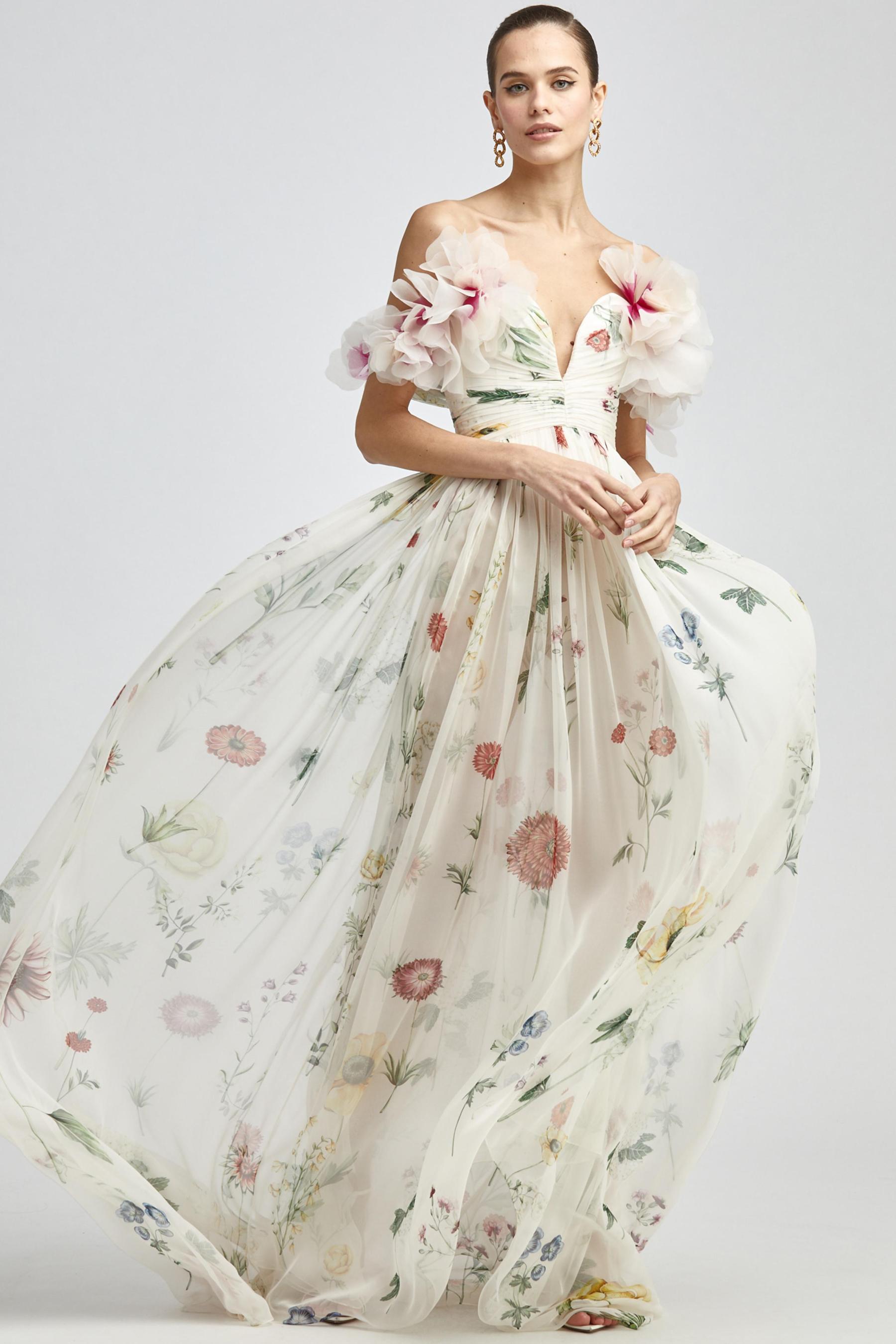 Chiffon Floral Off-Shoulder Maxi Dress