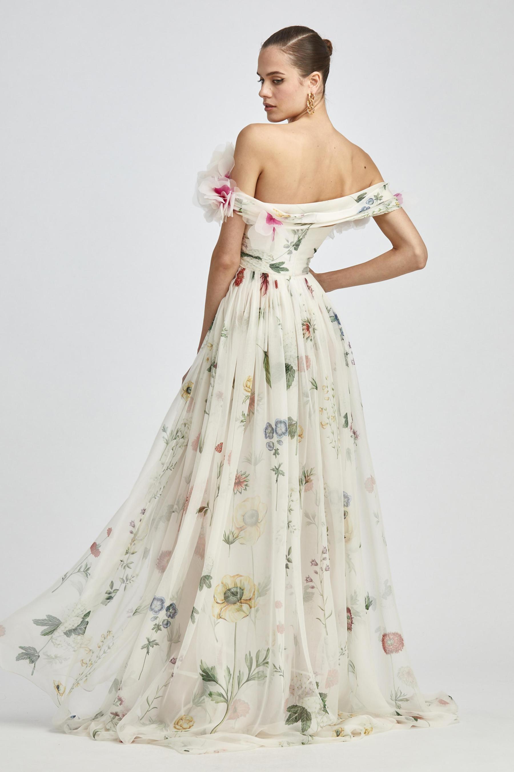 Chiffon Floral Off-Shoulder Maxi Dress