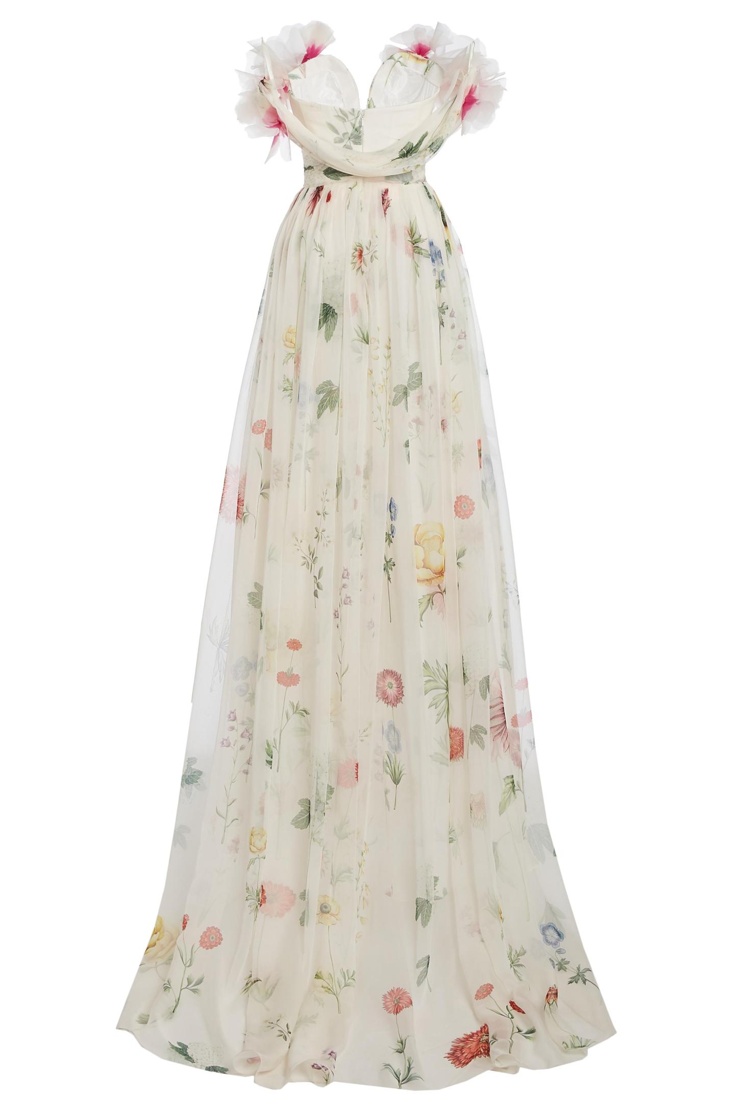 Chiffon Floral Off-Shoulder Maxi Dress