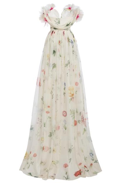 Chiffon Floral Off-Shoulder Maxi Dress