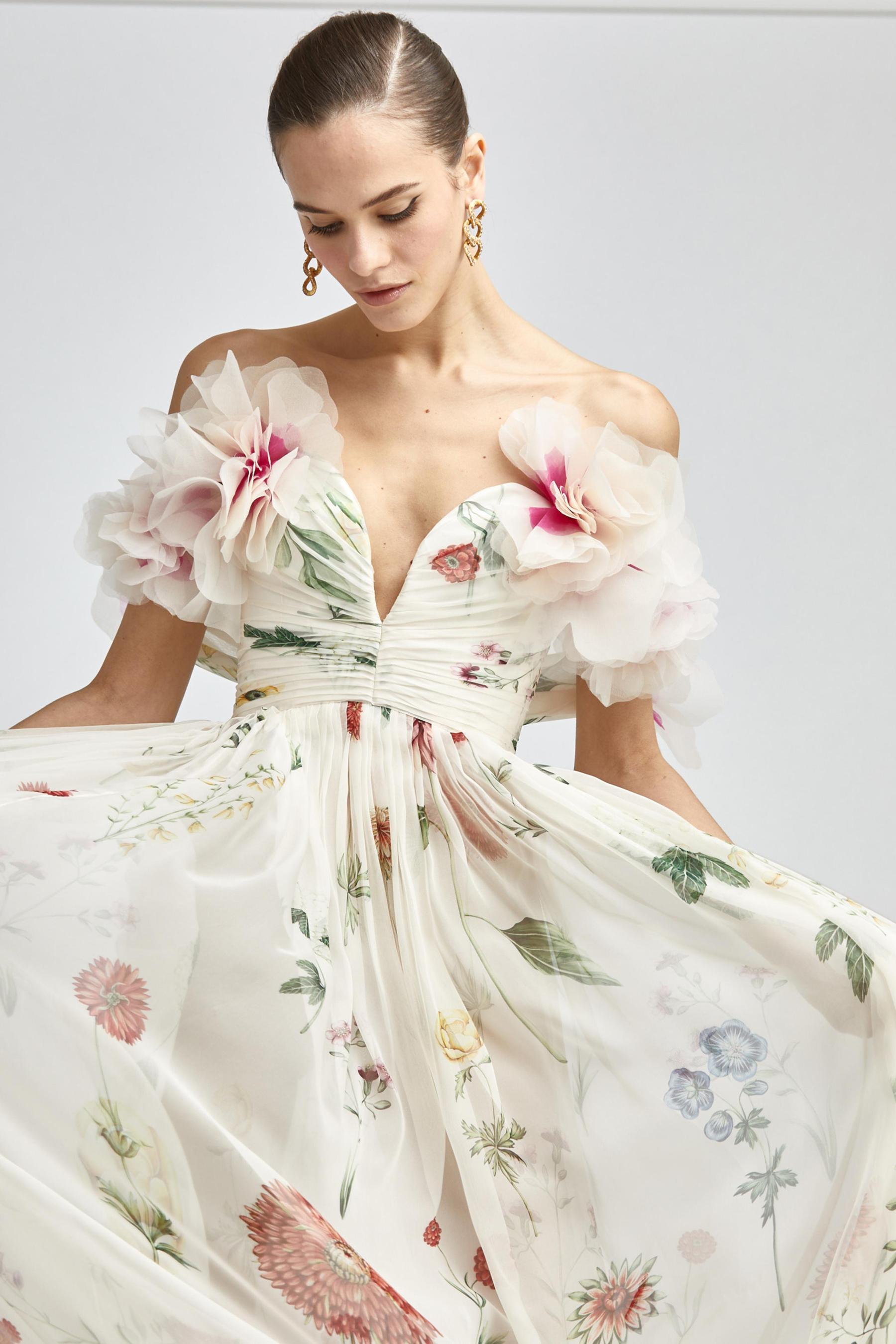 Chiffon Floral Off-Shoulder Maxi Dress
