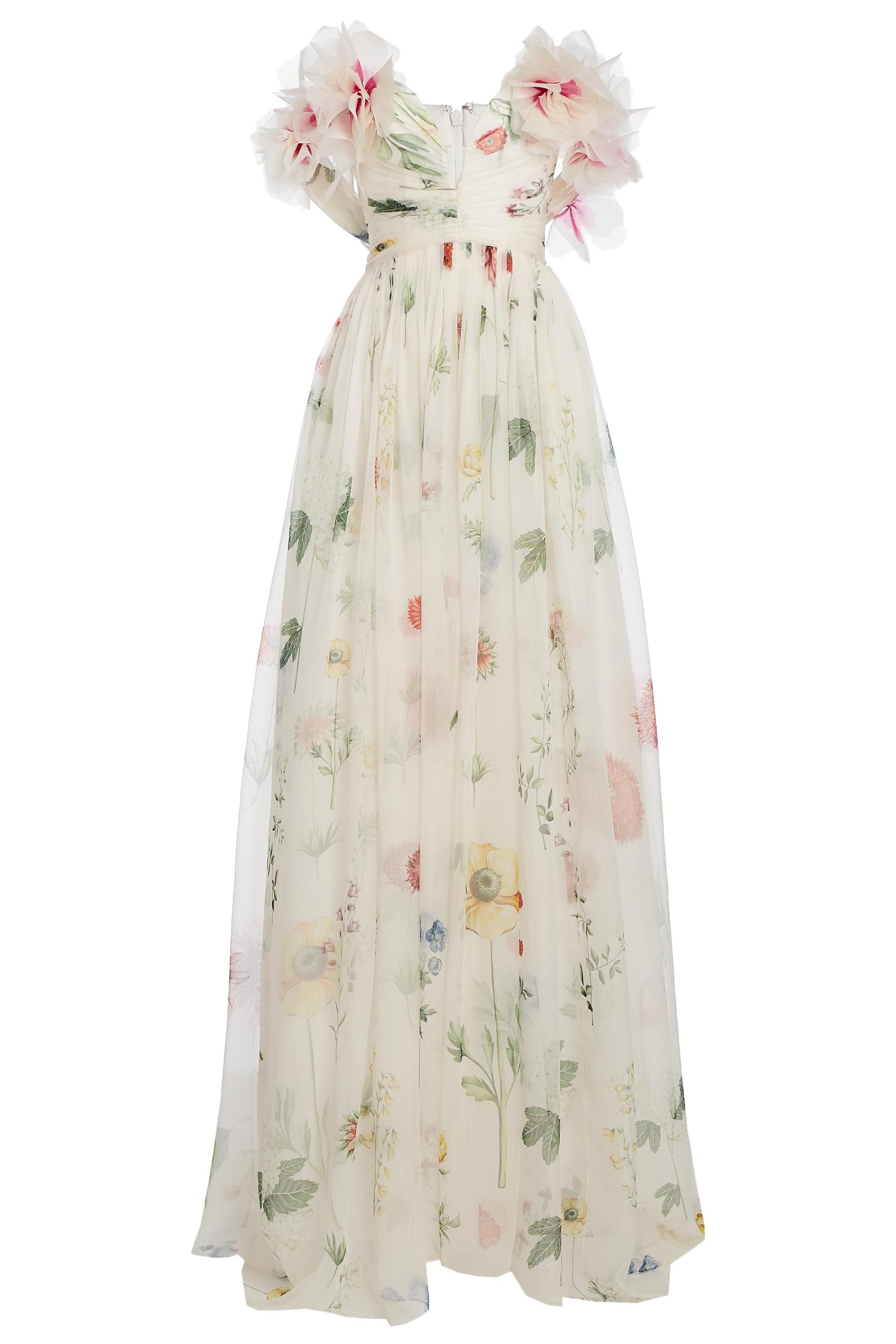 Chiffon Floral Off-Shoulder Maxi Dress