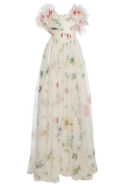 Chiffon Floral Off-Shoulder Maxi Dress