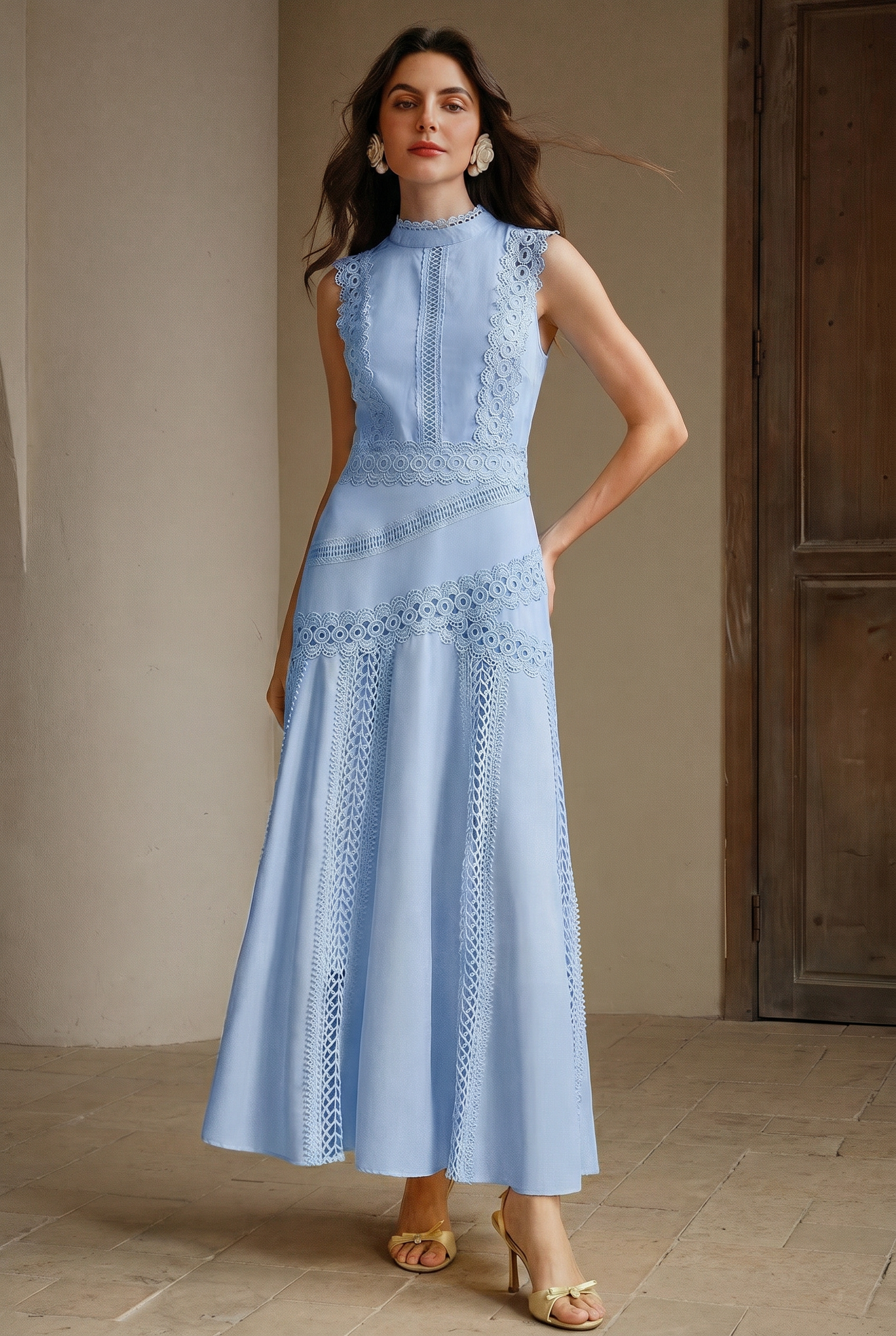 Solid Lace Sleeveless Maxi Dress