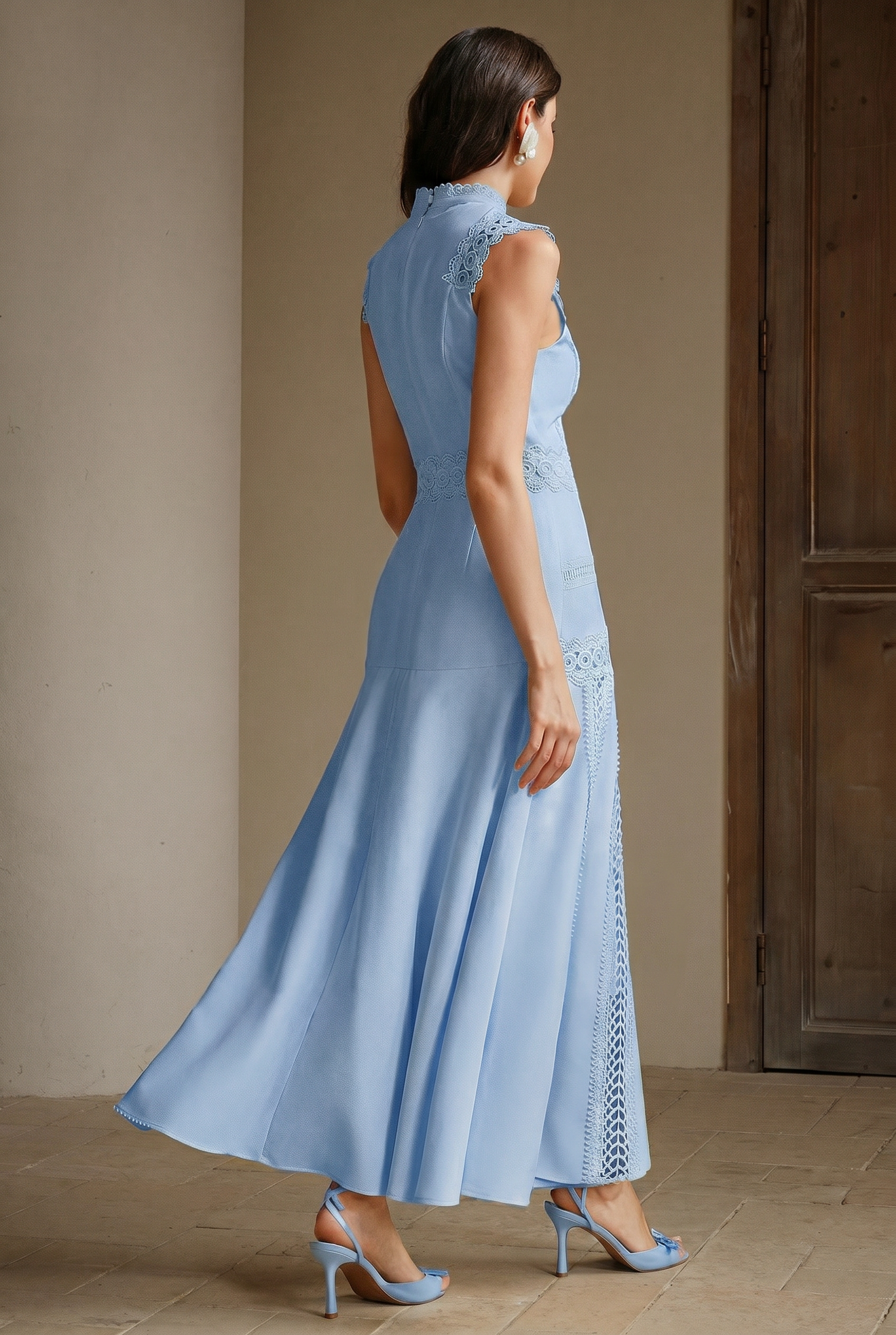 Solid Lace Sleeveless Maxi Dress