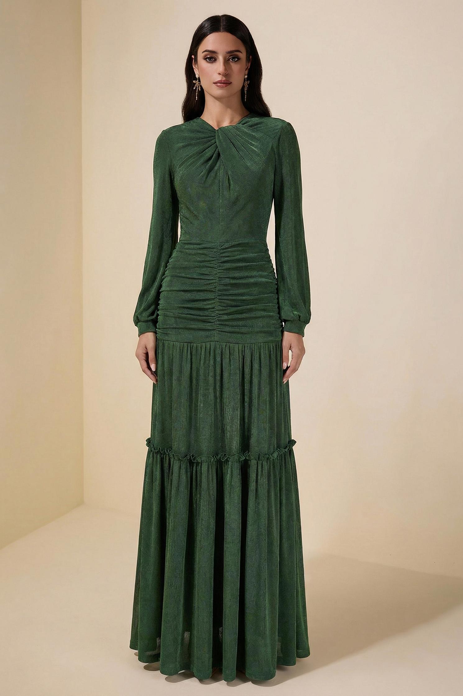 Jersey Ruched Long Sleeve Maxi Dress