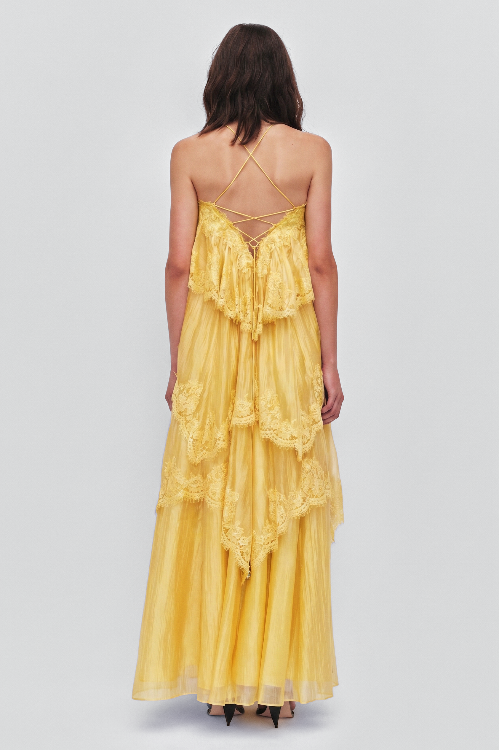 Lace Ruffle Slip Maxi Dress