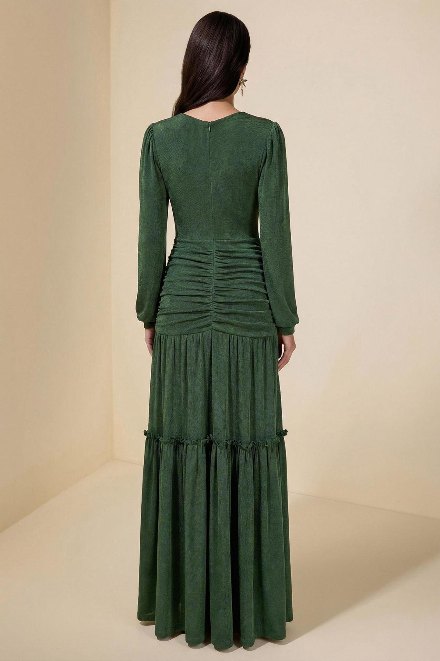 Jersey Ruched Long Sleeve Maxi Dress