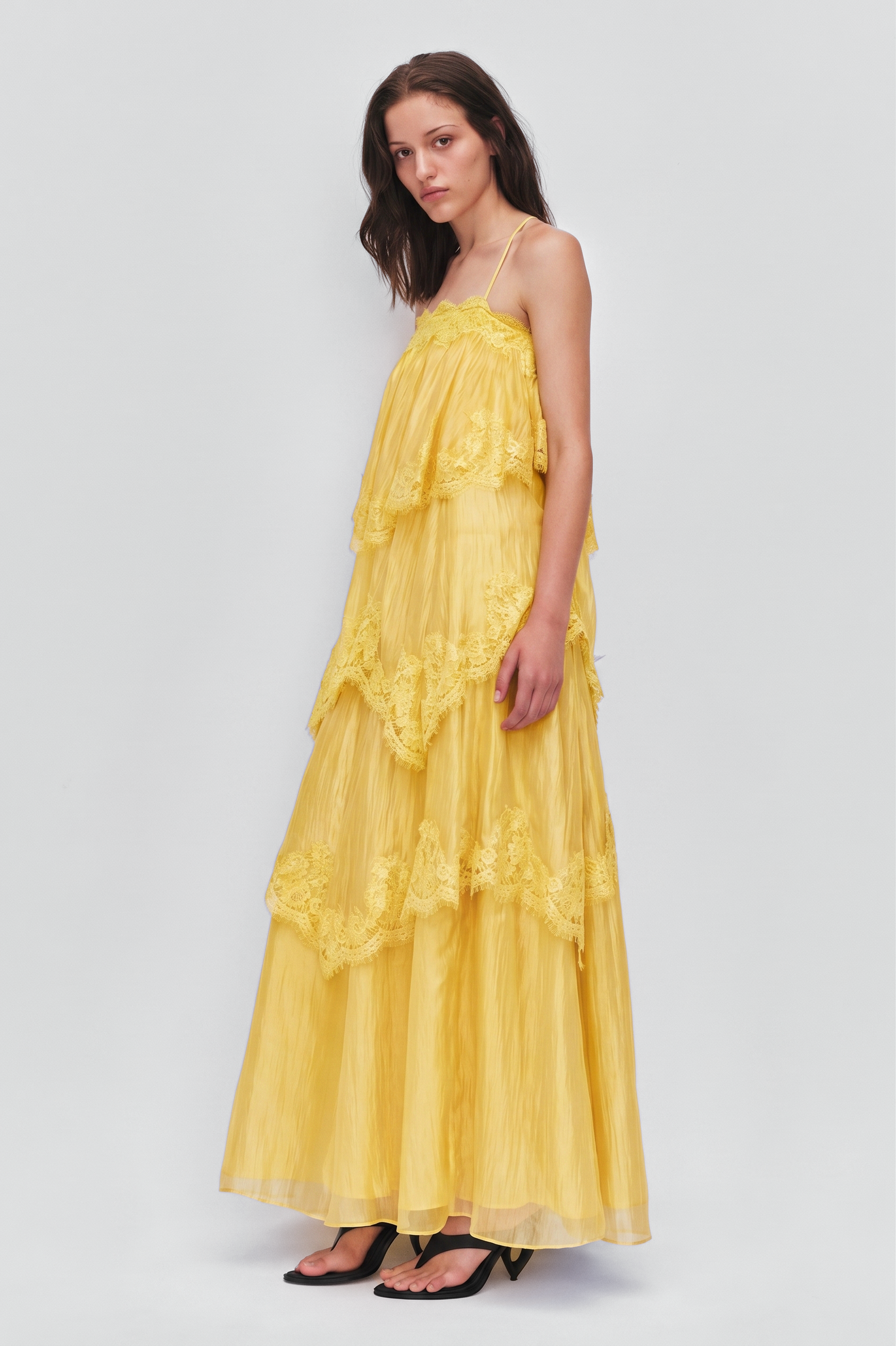 Lace Ruffle Slip Maxi Dress