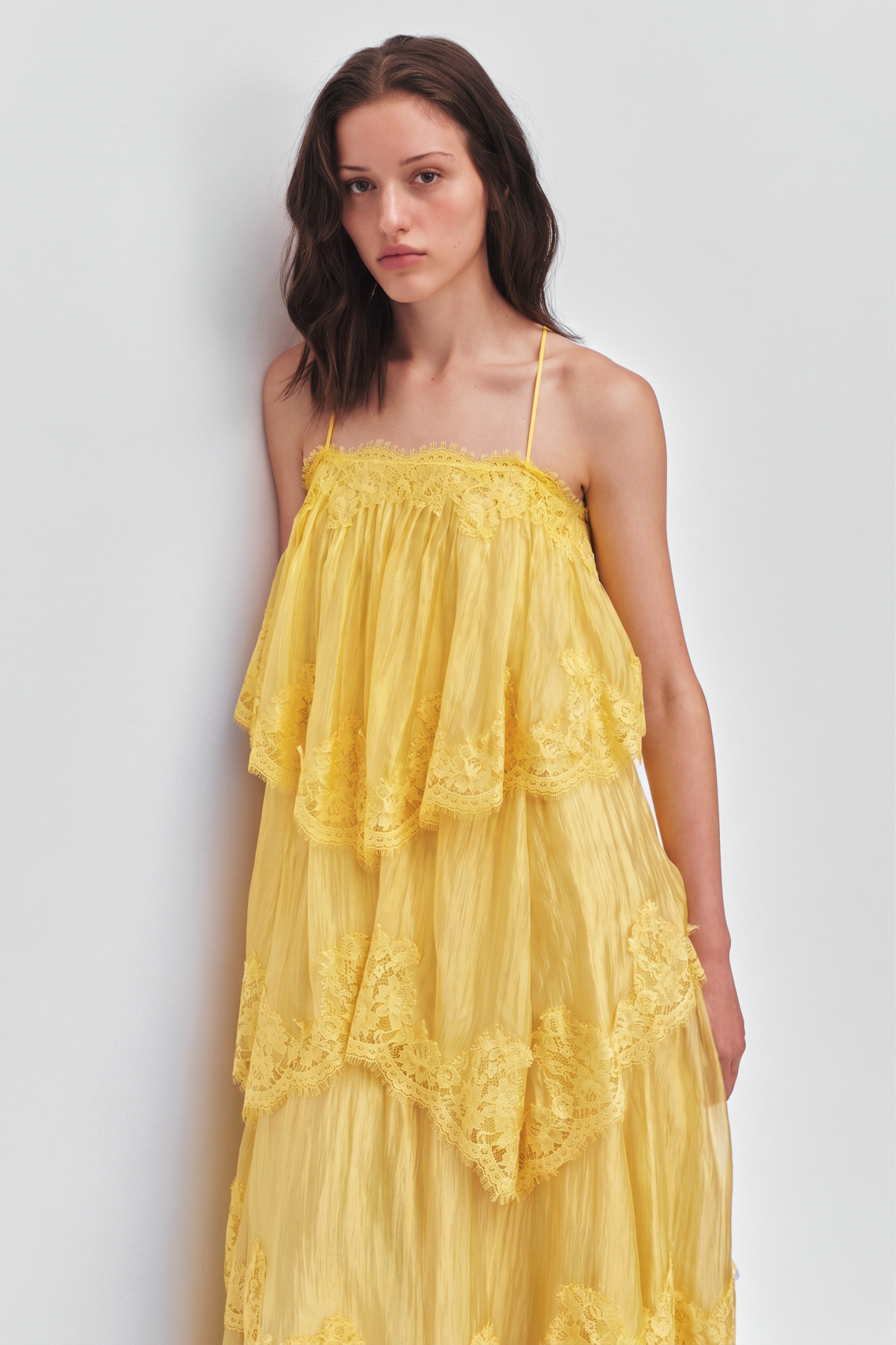 Lace Ruffle Slip Maxi Dress