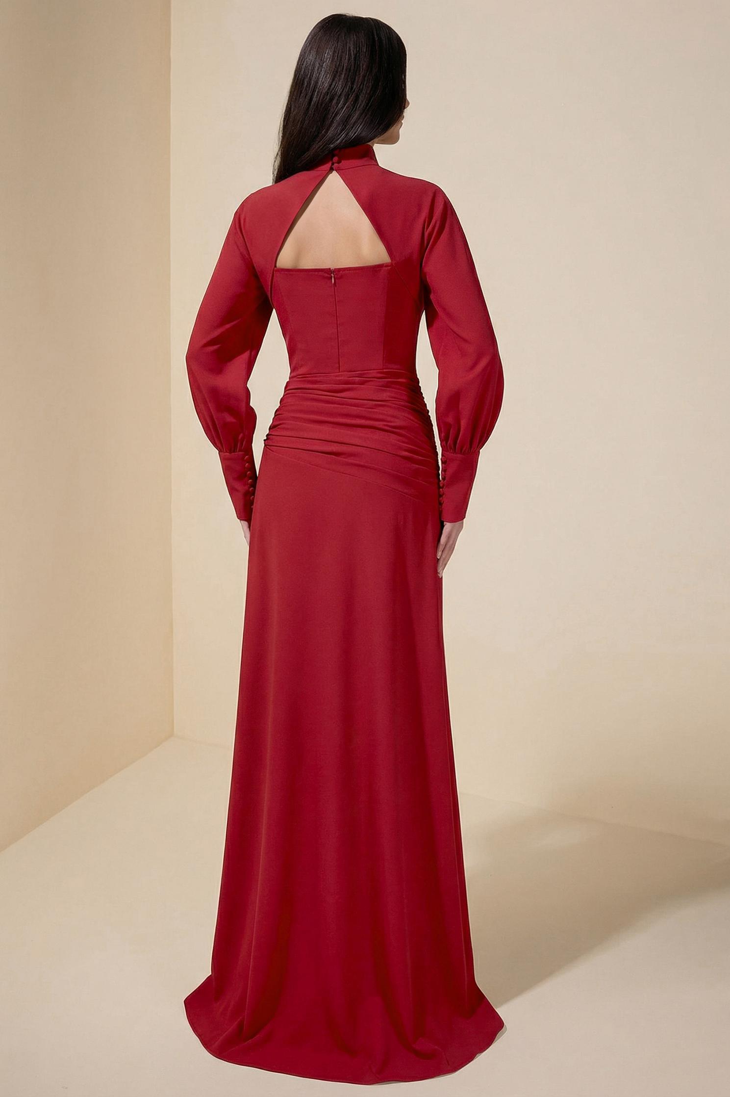 3D Flower Ruched Maxi Dress With Cape