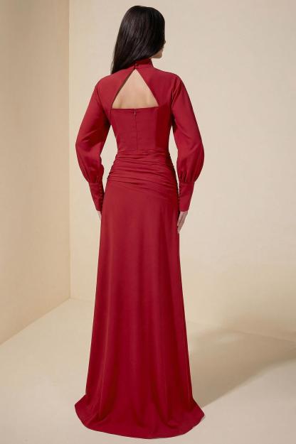 3D Flower Ruched Maxi Dress With Cape