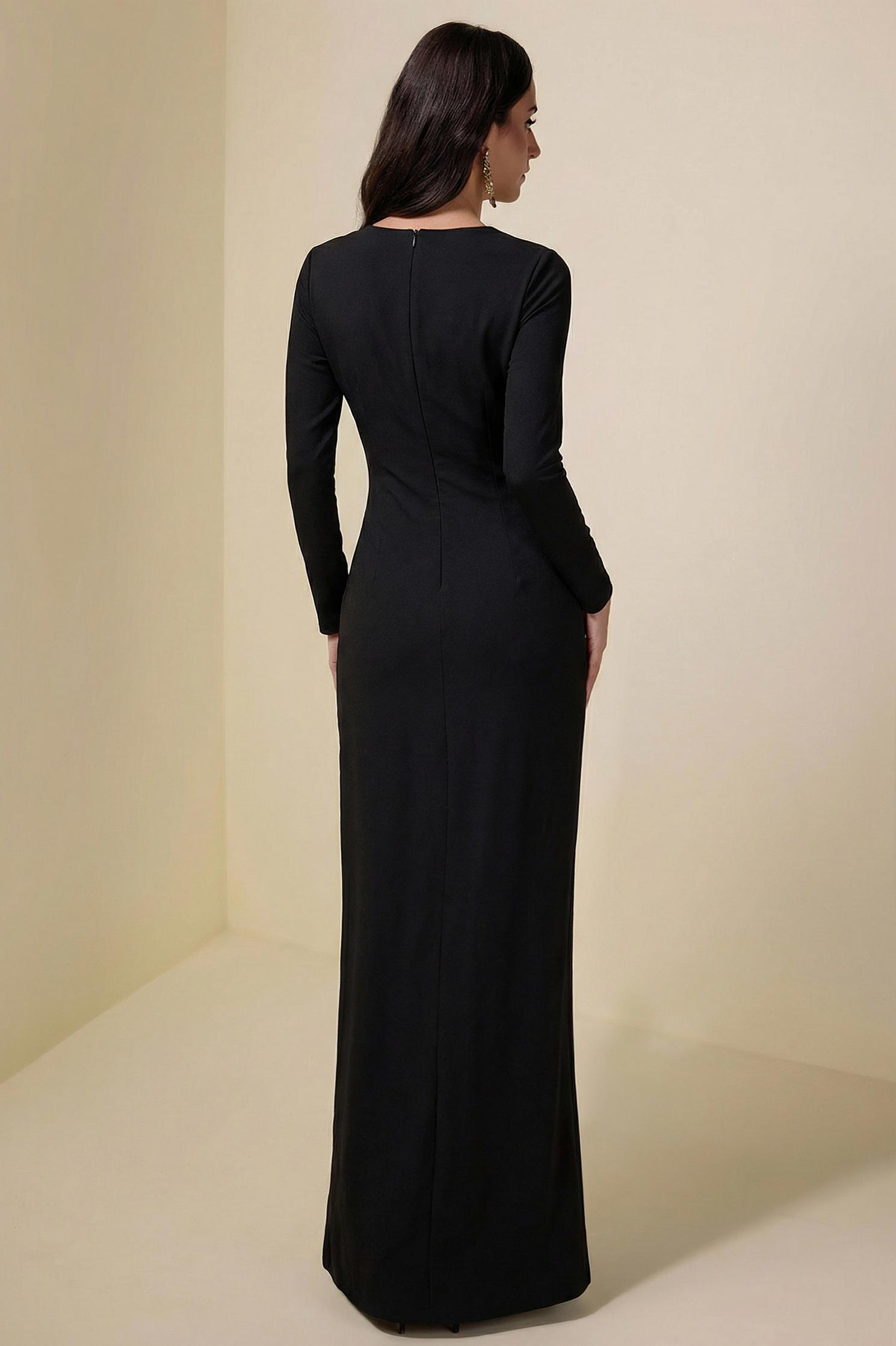 3D Flower Solid Long Sleeve Maxi Dress