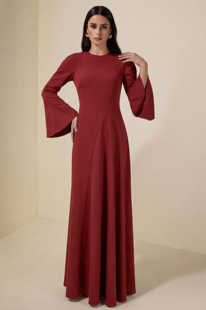 Solid Ruffle Long Sleeve Maxi Dress