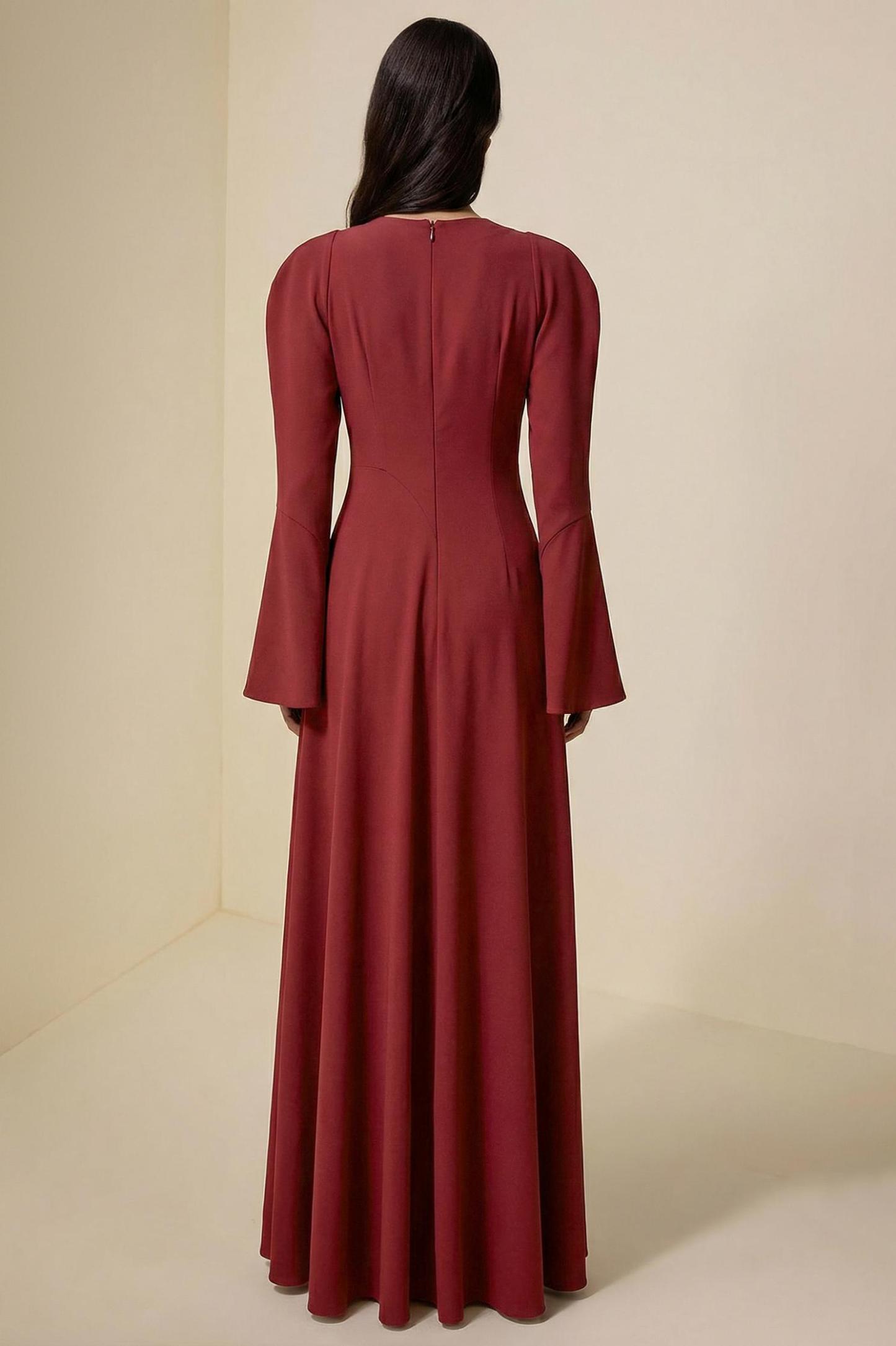 Solid Ruffle Long Sleeve Maxi Dress