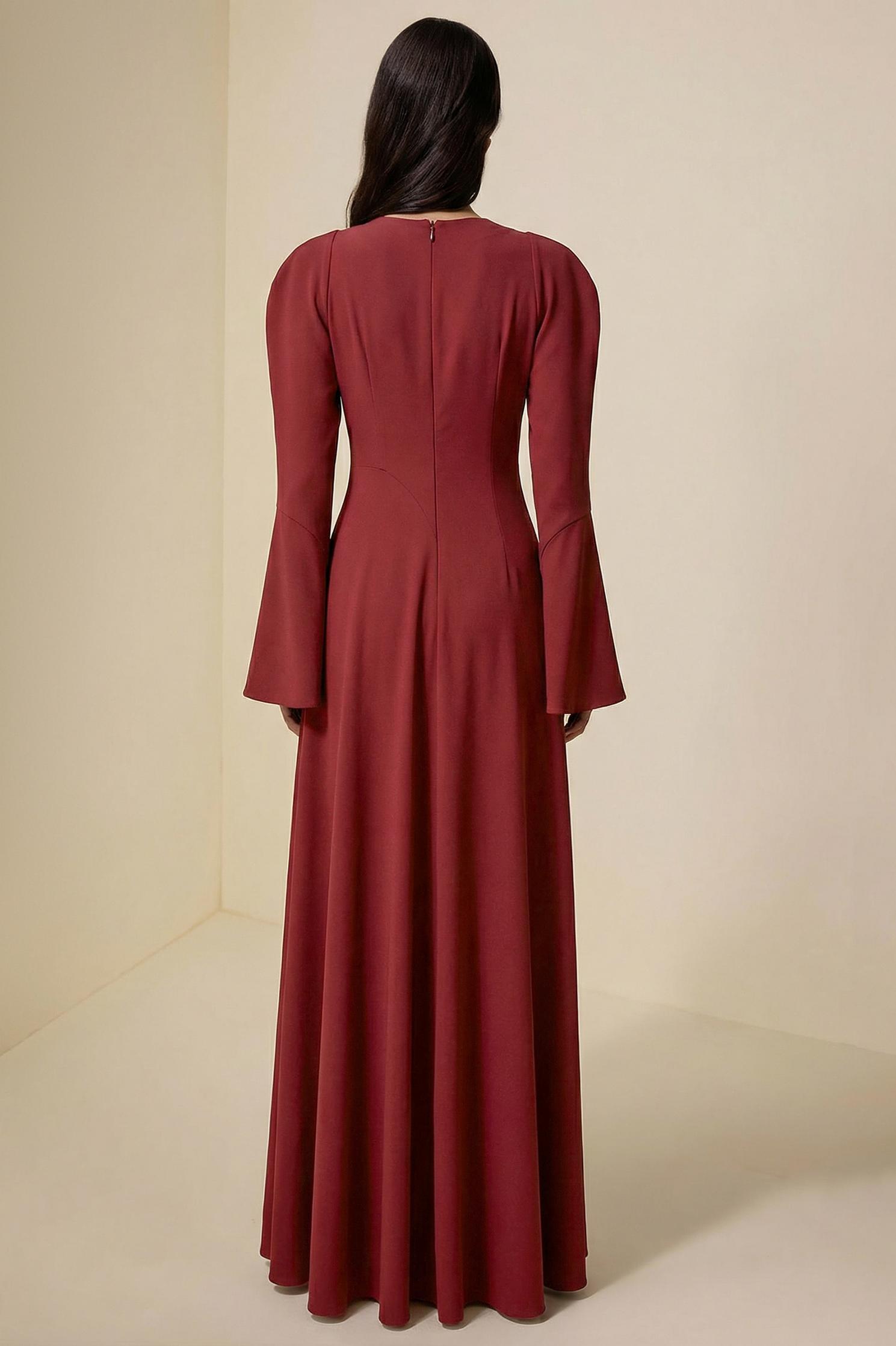 Solid Ruffle Long Sleeve Maxi Dress