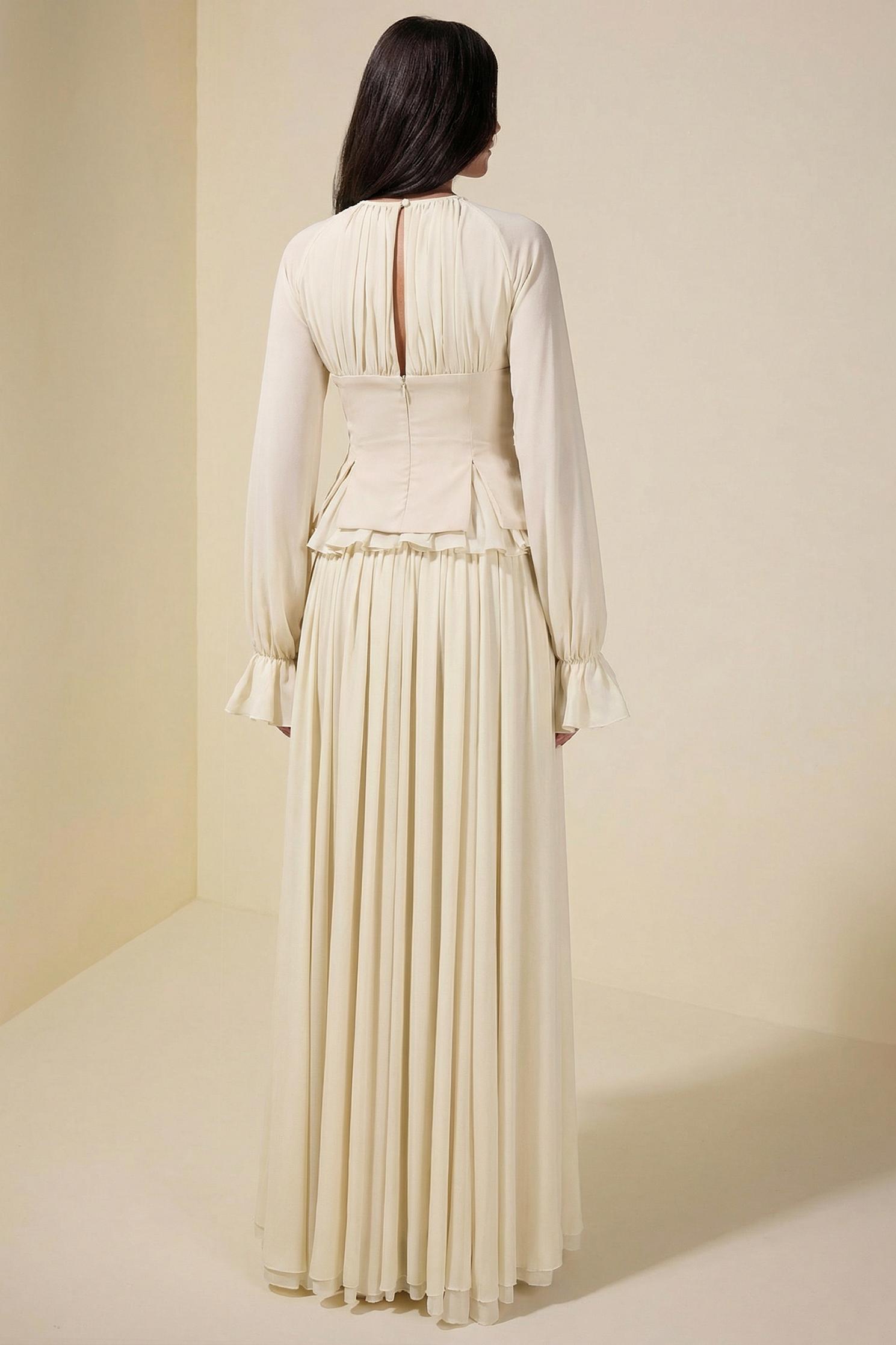 Chiffon Ruched Ruffle Top & Maxi Dress Set