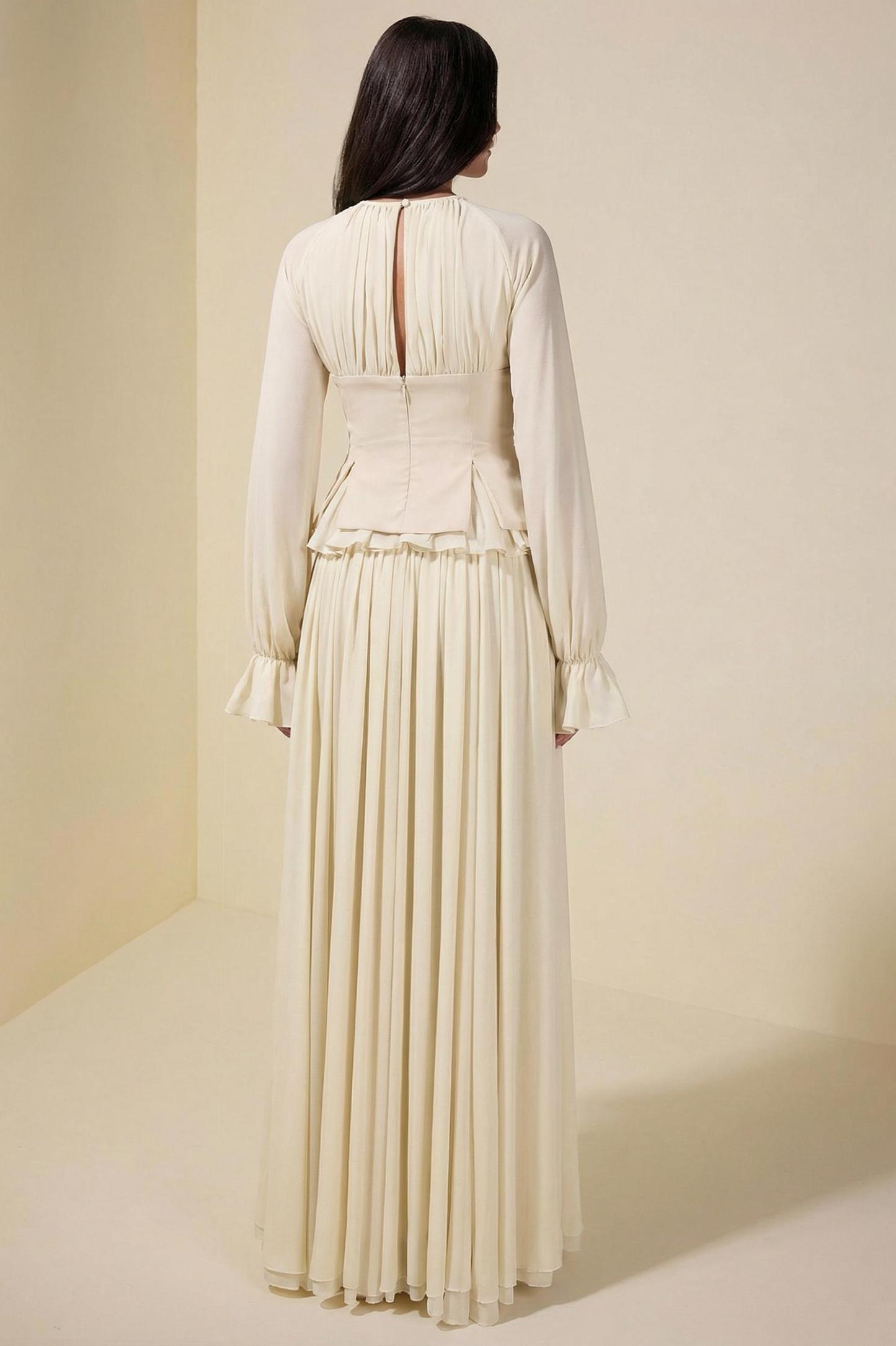 Chiffon Ruched Ruffle Top & Maxi Dress Set