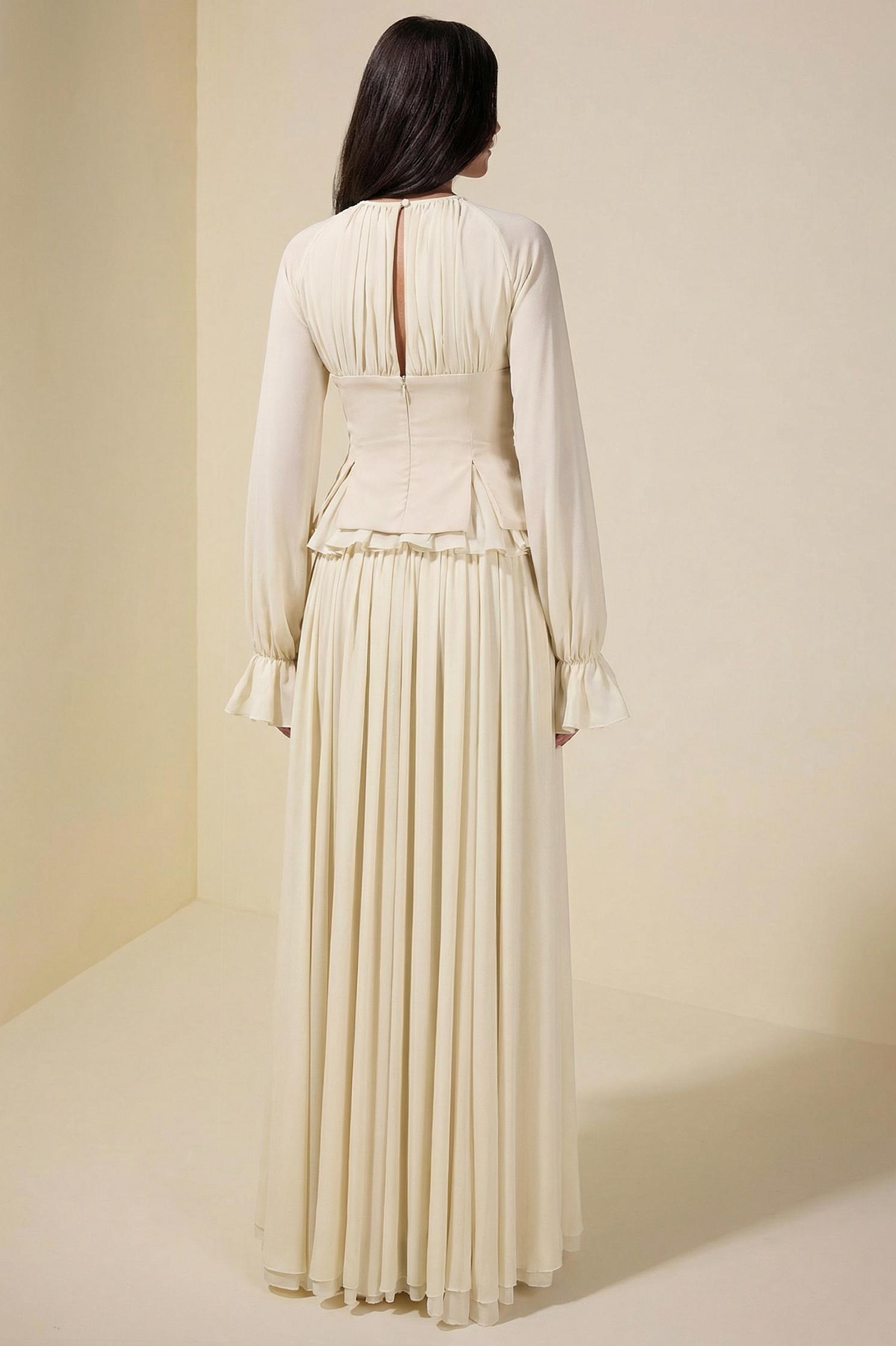 Chiffon Ruched Ruffle Top & Maxi Dress Set