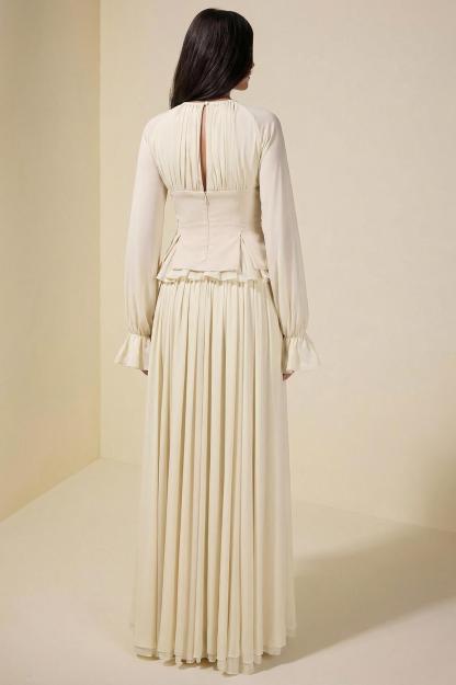 Chiffon Ruched Ruffle Top & Maxi Dress Set