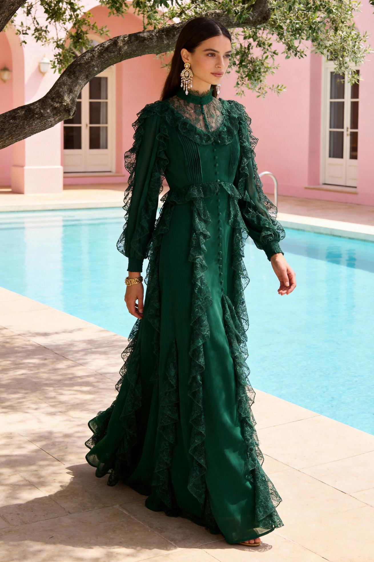 Lace Splicing Chiffon Maxi Dress