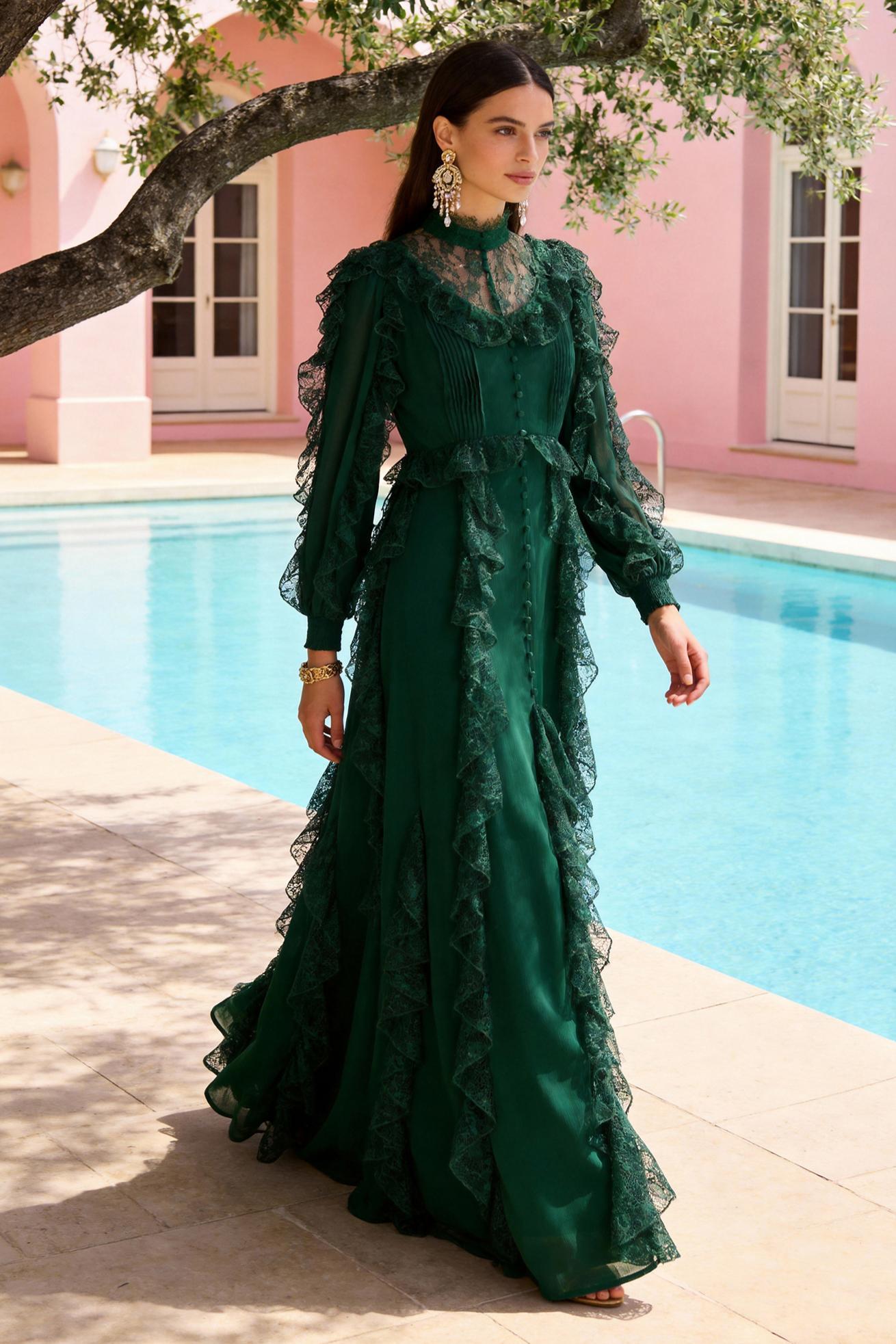 Lace Splicing Chiffon Maxi Dress