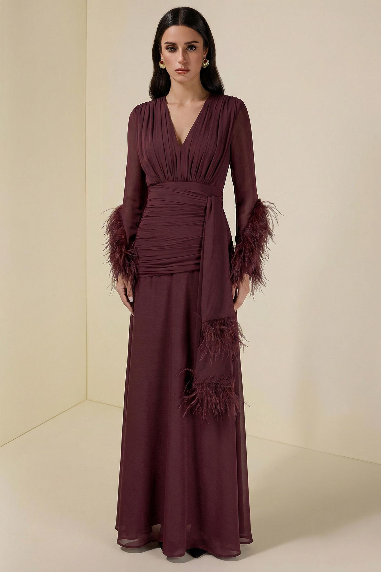 Chiffon Splicing Tassel V-Neck Maxi Dress With Belt