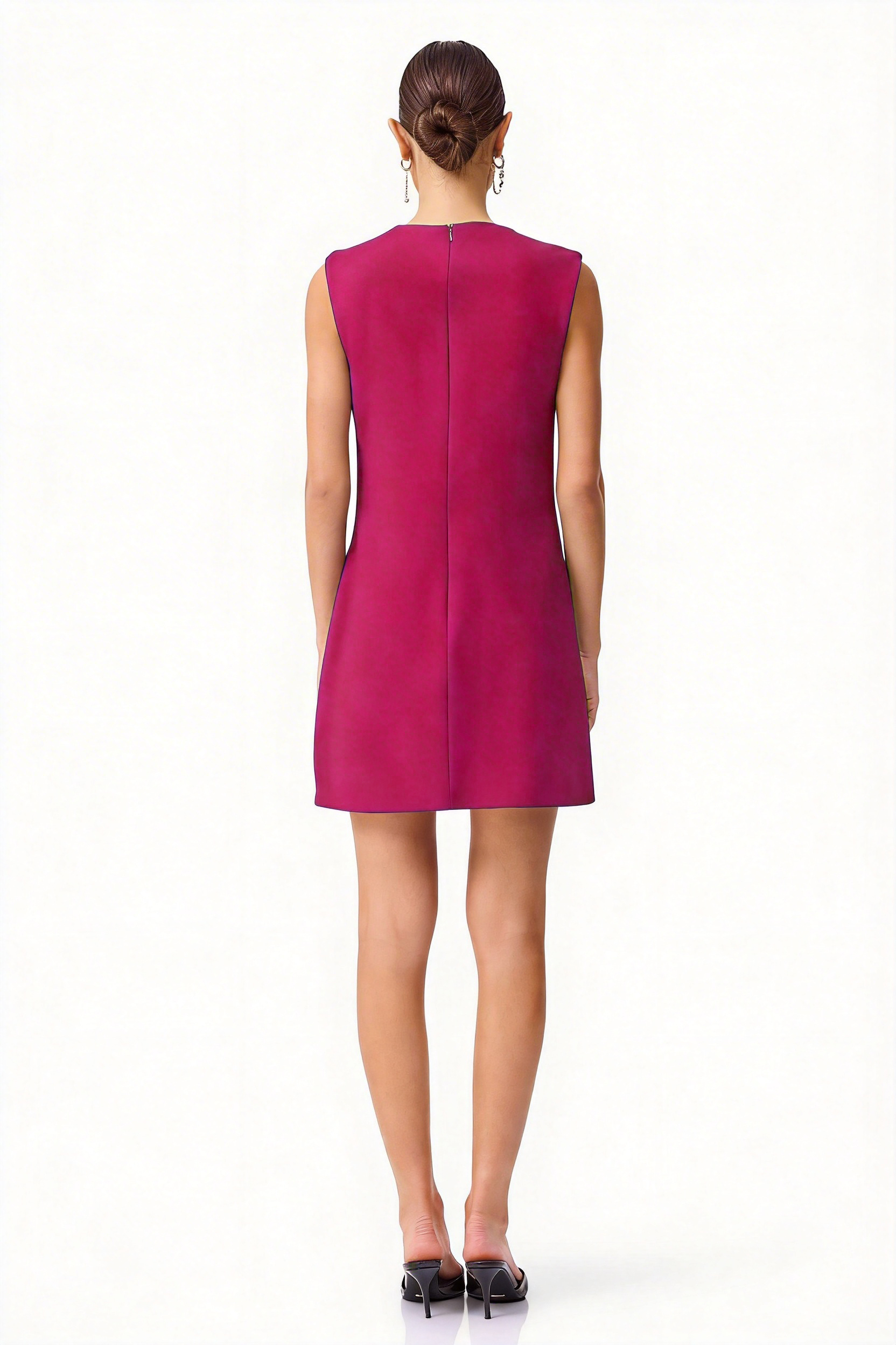 Contrast Color 3D Flower Round Neck Mini Dress