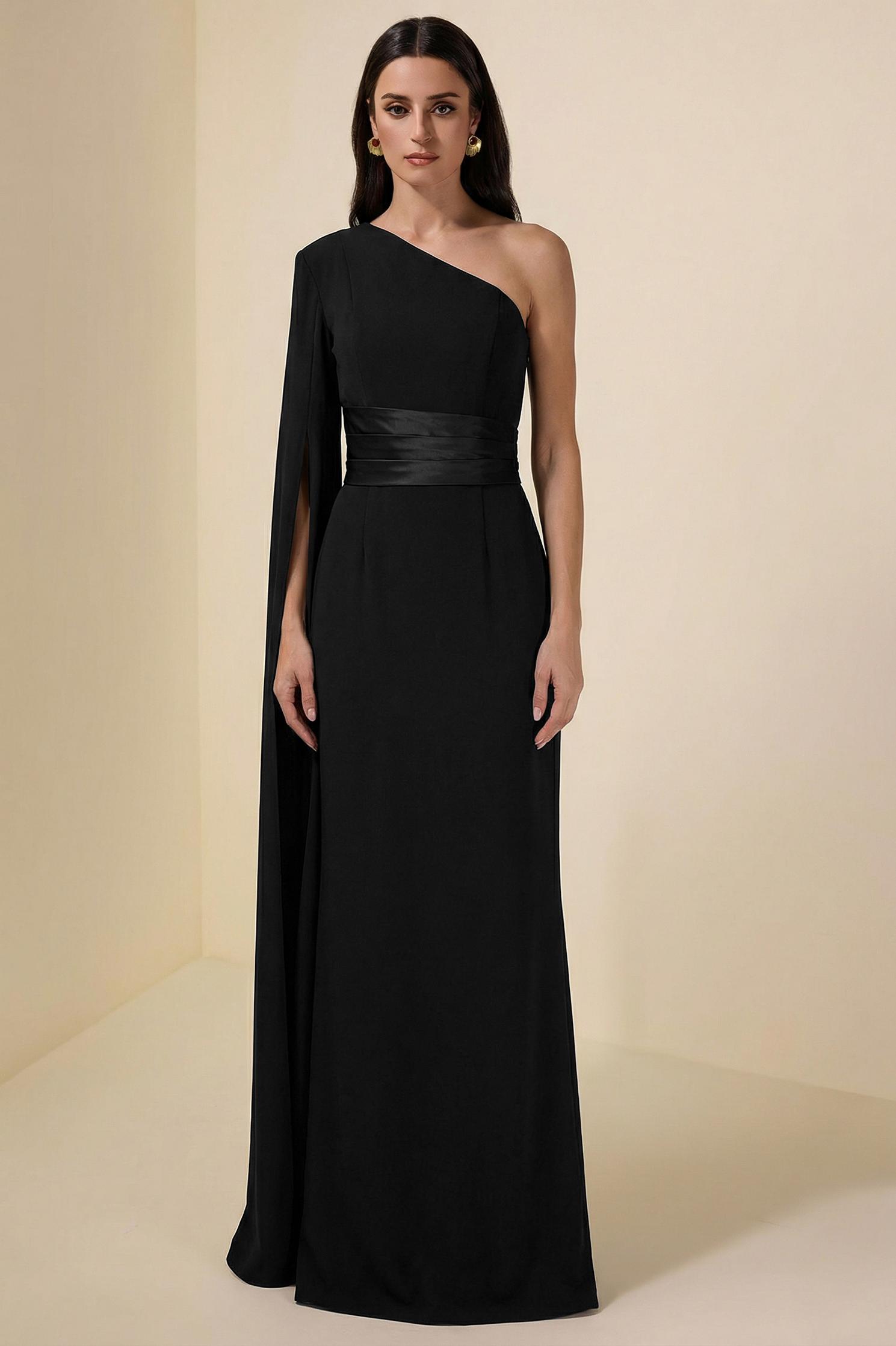 Satin Splicing Asymmetrical Sleeve Maxi Dress