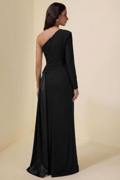 Satin Splicing Asymmetrical Sleeve Maxi Dress