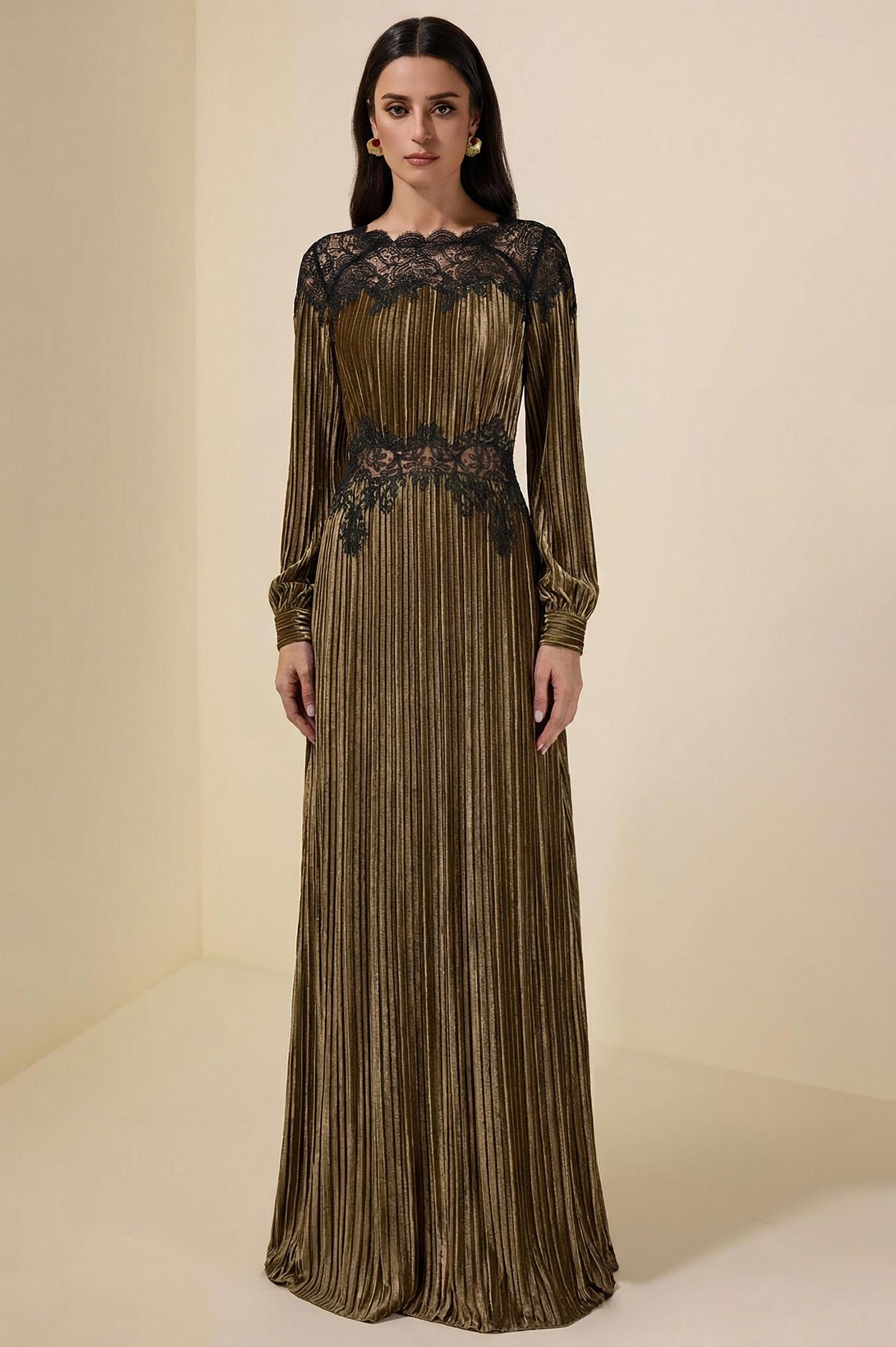 Velvet Splicing Lace Maxi Dress