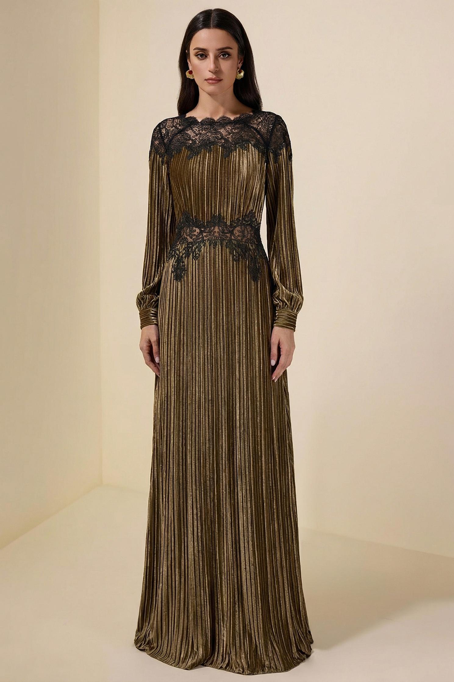 Velvet Splicing Lace Maxi Dress